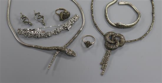 A collection of marcasite costume jewellery.